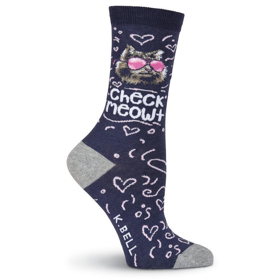 K. Bell - Check Meowt Crew Socks | Women's - Knock Your Socks Off