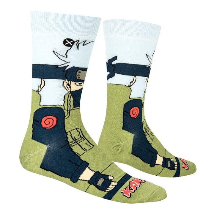 Side view of the Kakashi crew socks showing the full ninja figure wrapping the foot