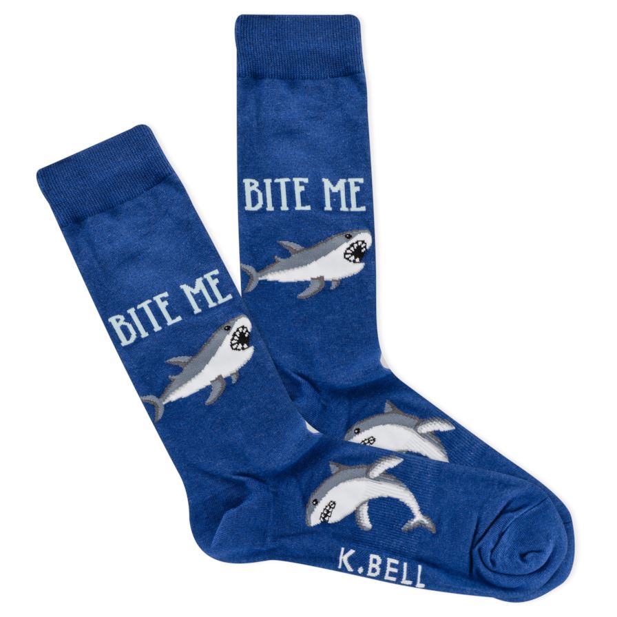 K.Bell - "Bite Me" Shark Crew Socks | Men's - Knock Your Socks Off