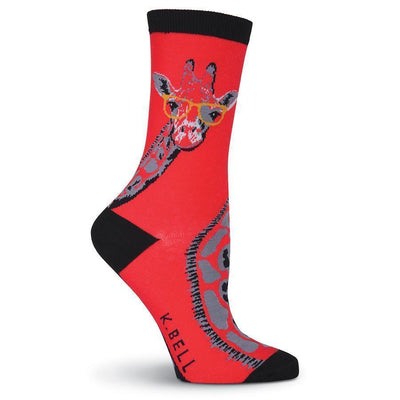 K.Bell - Giraffe With Glasses Crew Socks | Women's - Knock Your Socks Off