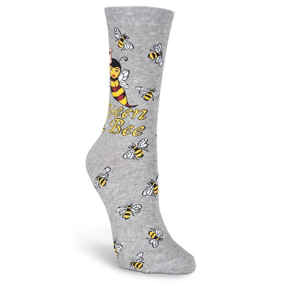 Side view of gray queen bee sock with scattered bees
