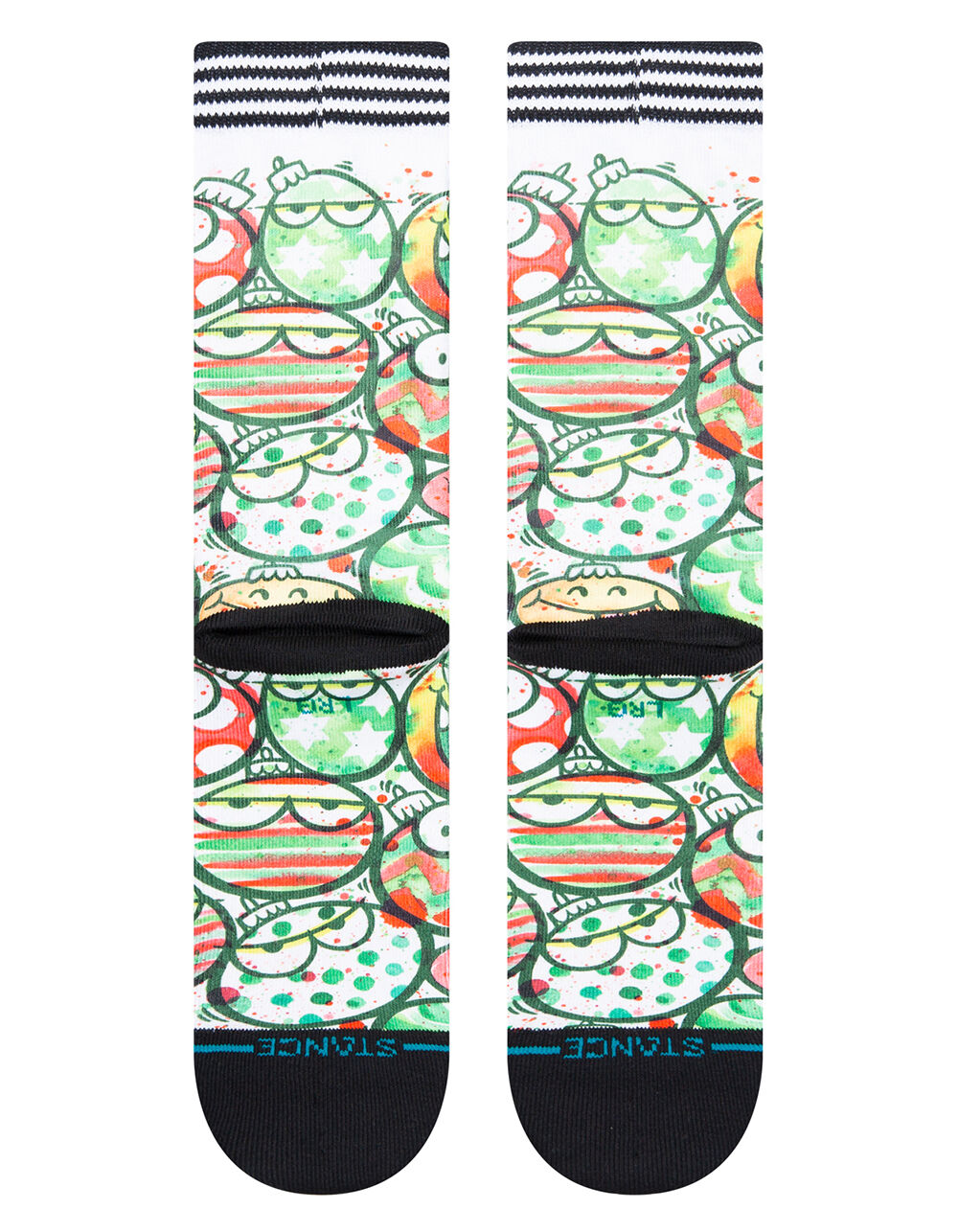 Back view of the Kevin Lyons crew socks showing the monster print continuing down to a black heel and foot
