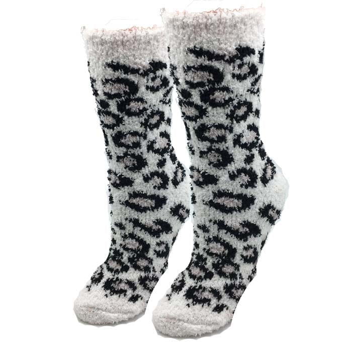 Leopard Fuzzy Crew Socks | Women's - Knock Your Socks Off