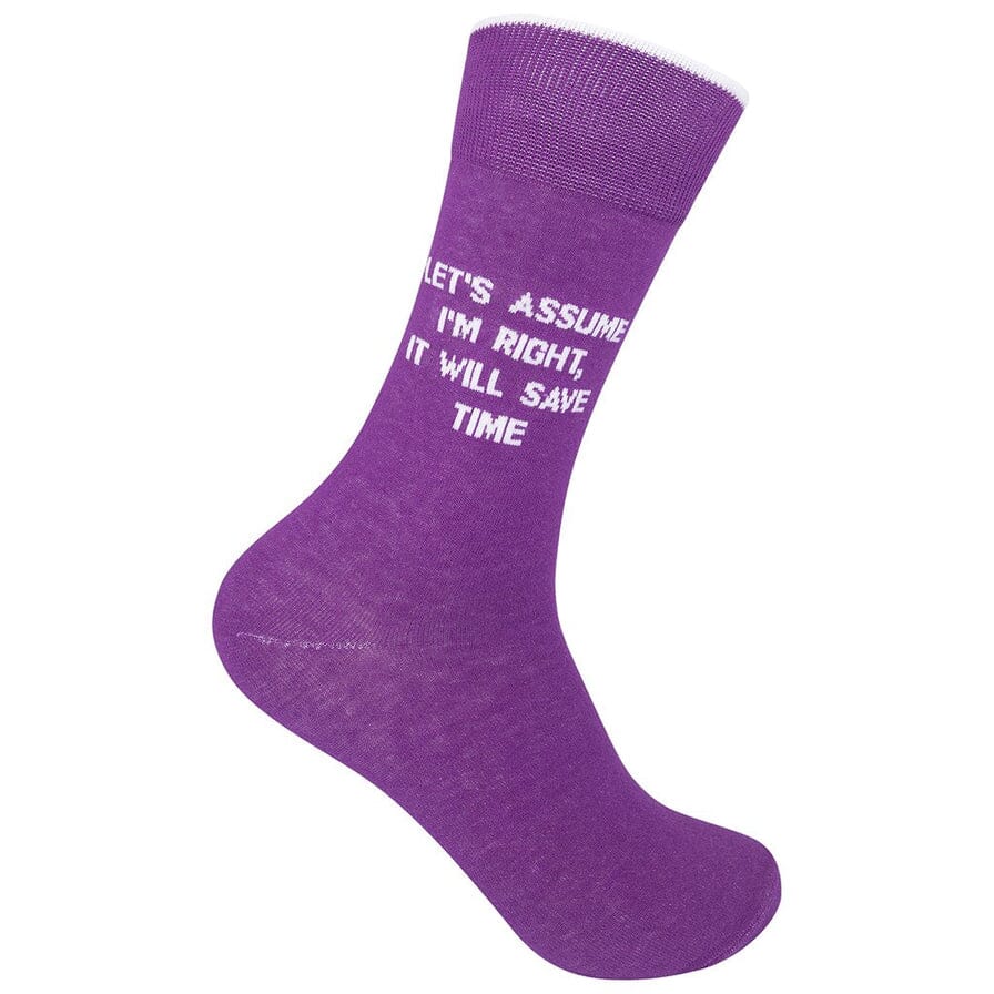 Purple crew sock toe-down reading &