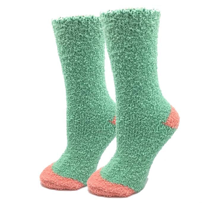 Mint Contrast Fuzzy Crew Socks | Women's - Knock Your Socks Off