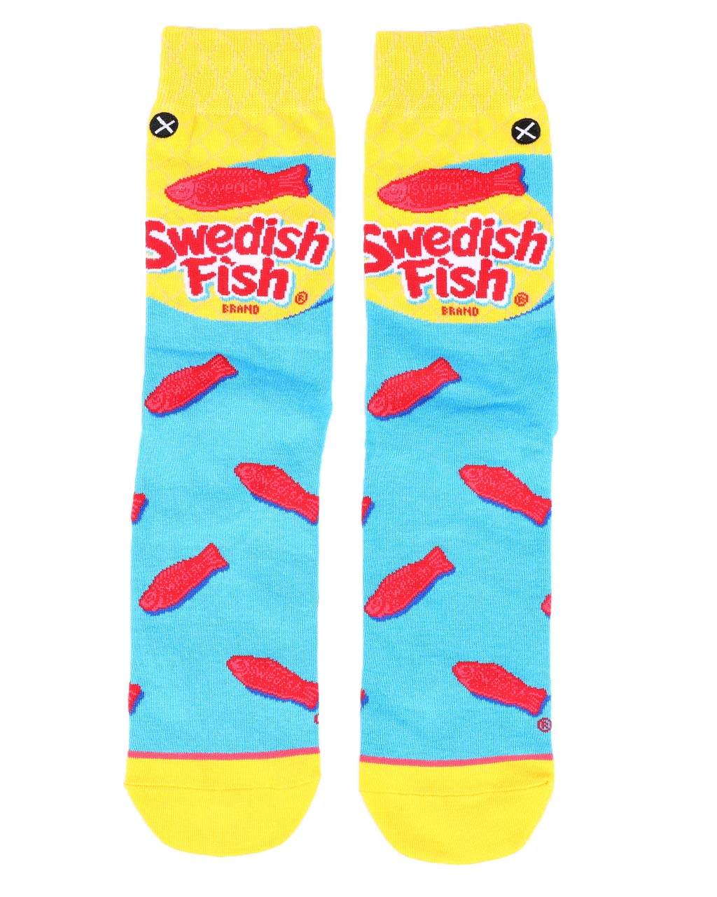Women's crew socks featuring the classic red Swedish Fish candy design