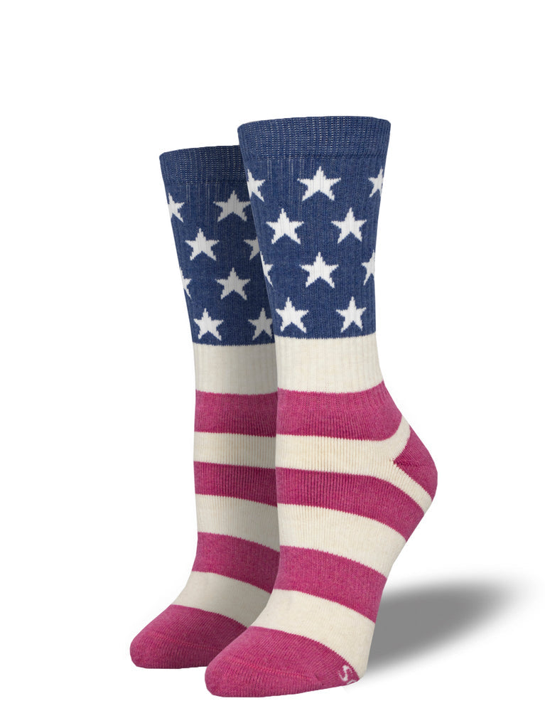 Old Glory Pink Active Crew Socks | Women's - Knock Your Socks Off