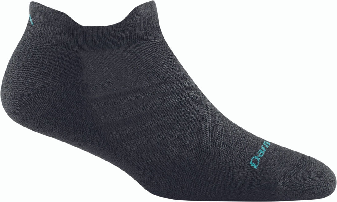 Women's black no-show tab running sock, flat side view