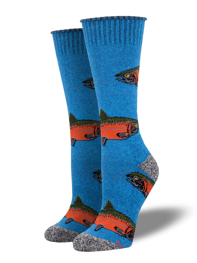 Salmon Run - Recycled Cotton Crew Socks | Men's - Knock Your Socks Off