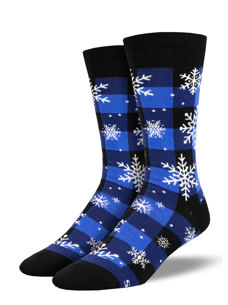 Snowflake Plaidern - Blue Crew Socks | Men's - Knock Your Socks Off