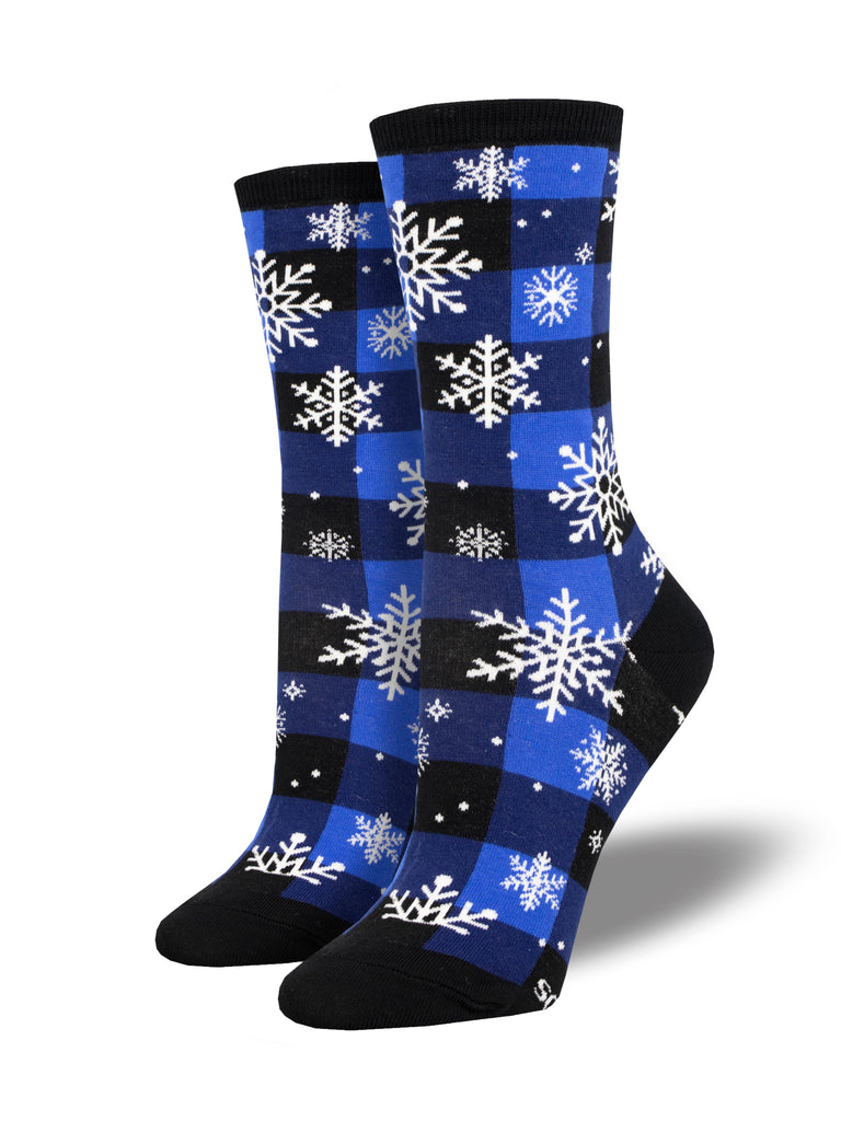 Snowflake Plaidern - Blue Crew Socks | Women's - Knock Your Socks Off