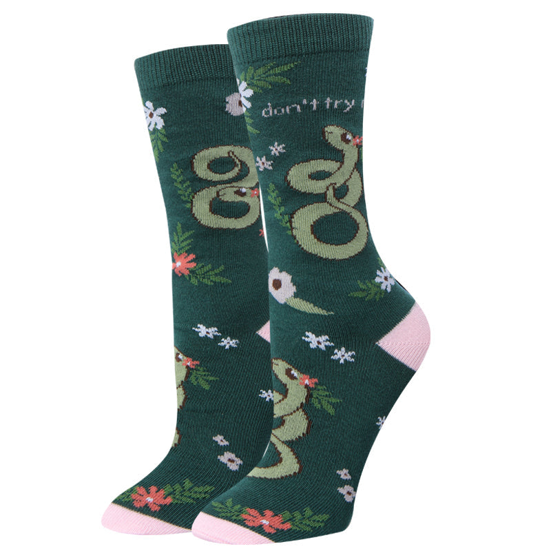 Sock Harbor - "Don't Try Me" Snake Crew Socks | Women's - Knock Your Socks Off