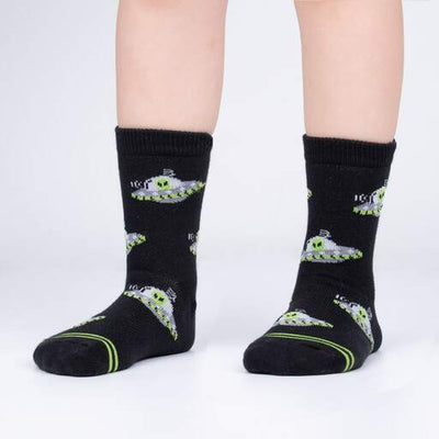 Sock It To Me - "Alien Craft" Spaceship Youth Crew Socks | Kids' - Knock Your Socks Off