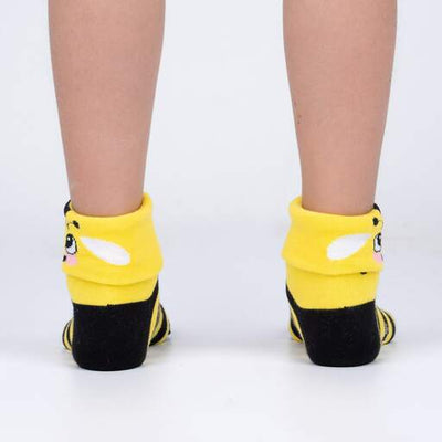 Sock It To Me - "Bee-ing Happy" Bee Turn Cuff Youth Crew Socks | Kids' - Knock Your Socks Off