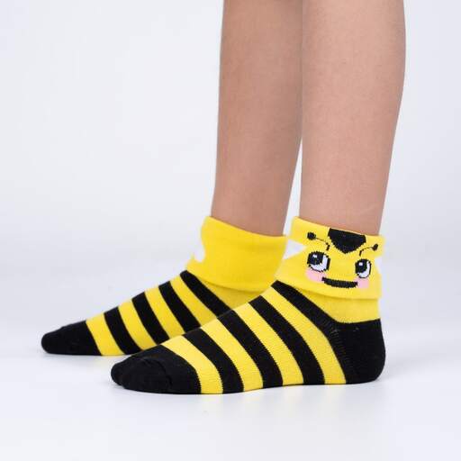 Sock It To Me - "Bee-ing Happy" Bee Turn Cuff Youth Crew Socks | Kids' - Knock Your Socks Off
