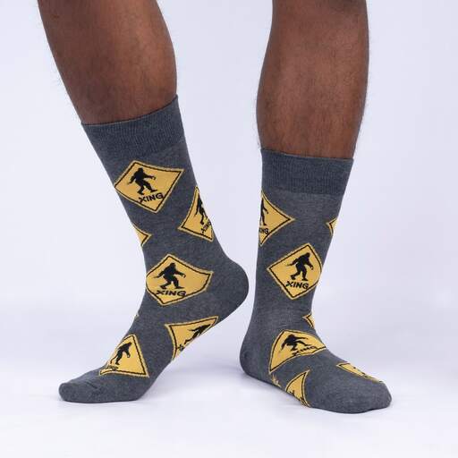 Sock It To Me - "Bigfoot Crossing" Sasquatch Crew Socks | Men's - Knock Your Socks Off