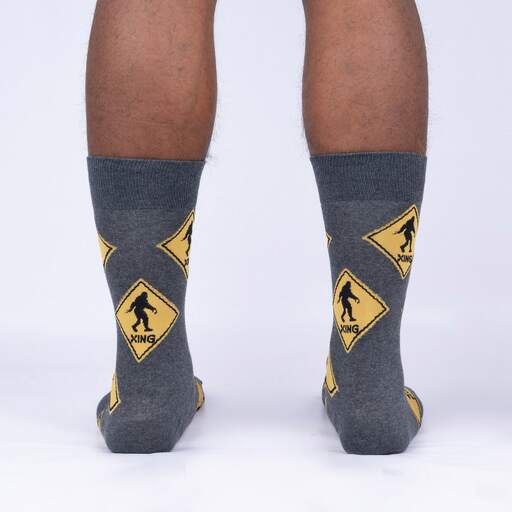 Sock It To Me - "Bigfoot Crossing" Sasquatch Crew Socks | Men's - Knock Your Socks Off