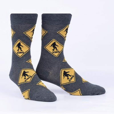 Sock It To Me - "Bigfoot Crossing" Sasquatch Crew Socks | Men's - Knock Your Socks Off