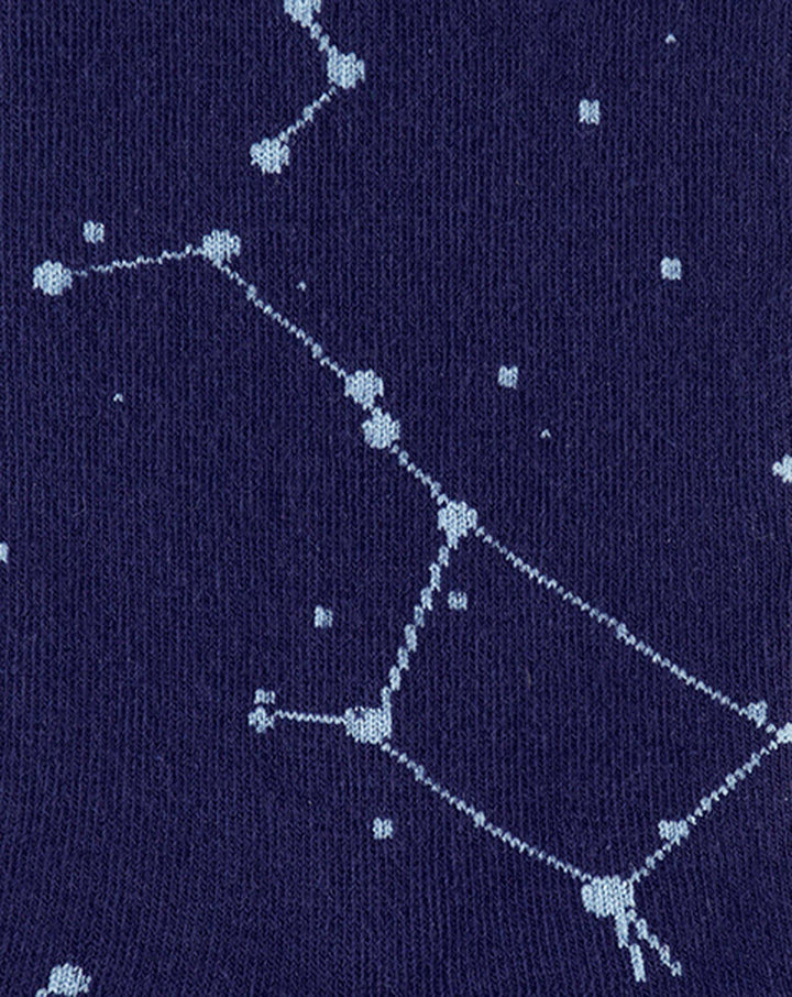 Close-up of constellation pattern with connected stars on navy
