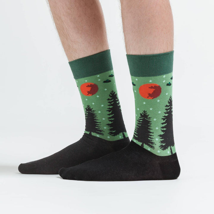 Another side view of the alien UFO crew socks with a red moon