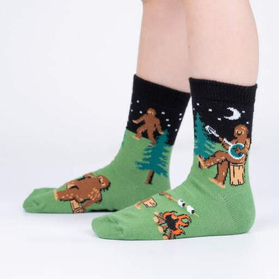 Sock It To Me - "Sasquatch Campout" Bigfoot Camping Youth Crew Socks | Kids' - Knock Your Socks Off