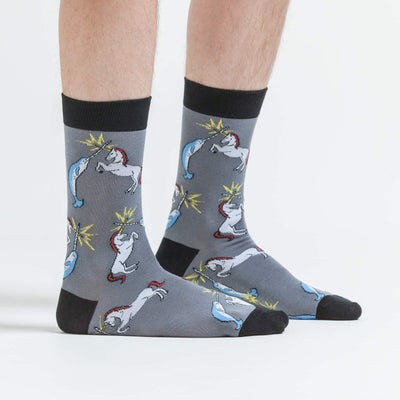 Sock It To Me - Unicorn vs. Narwhal Crew Socks | Men's - Knock Your Socks Off