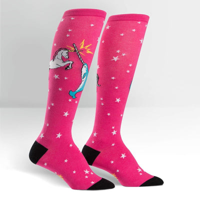 Sock It To Me - Unicorn vs. Narwhal Knee High Socks | Women's - Knock Your Socks Off