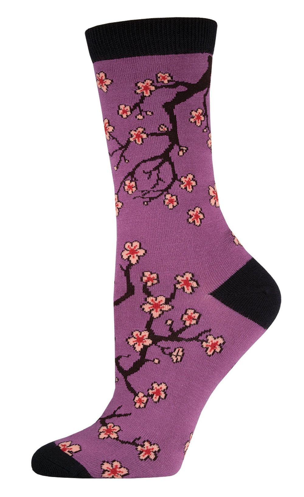 Women's cherry blossoms bamboo crew sock, alternate color or angle