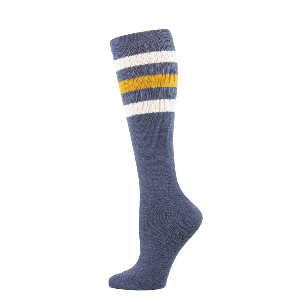 Socksmith - High Roller Denim Heather Stripe Knee High Socks | Women's - Knock Your Socks Off