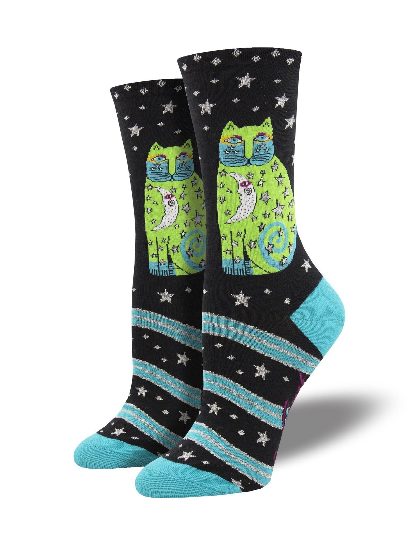 Socksmith - Laurel Burch: Celestial Moon Cat Crew Socks | Women's - Knock Your Socks Off