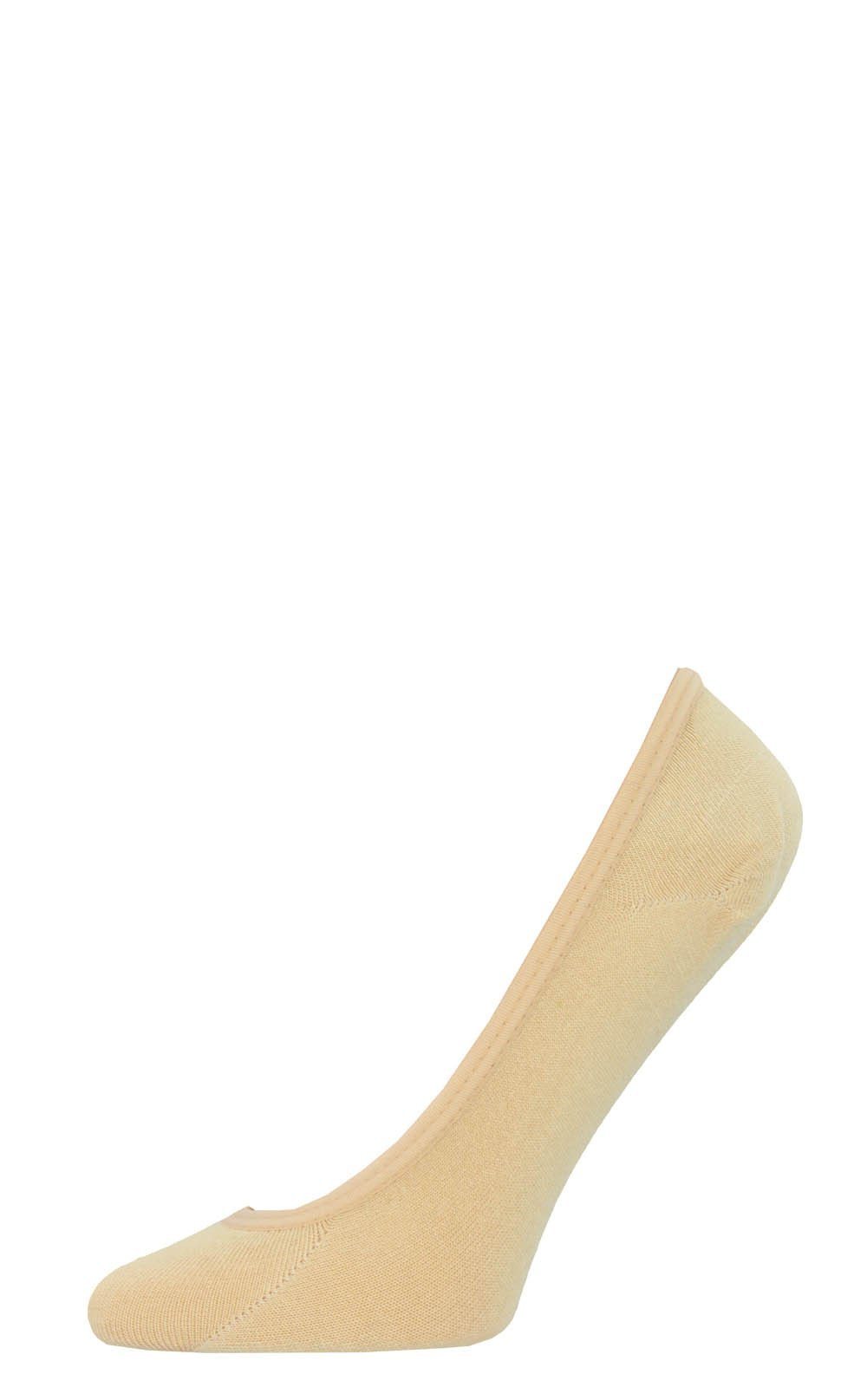 Beige low-cut no-show liner sock shaped to hide inside a shoe
