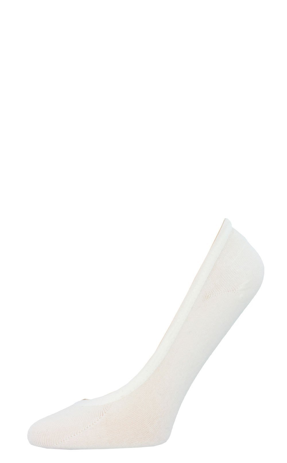Ivory low-cut no-show liner sock shaped to hide inside a shoe