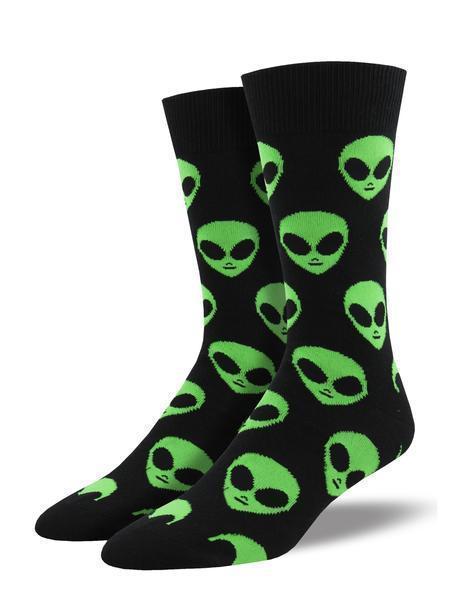 Men's crew sock with a We Come in Peace alien theme design
