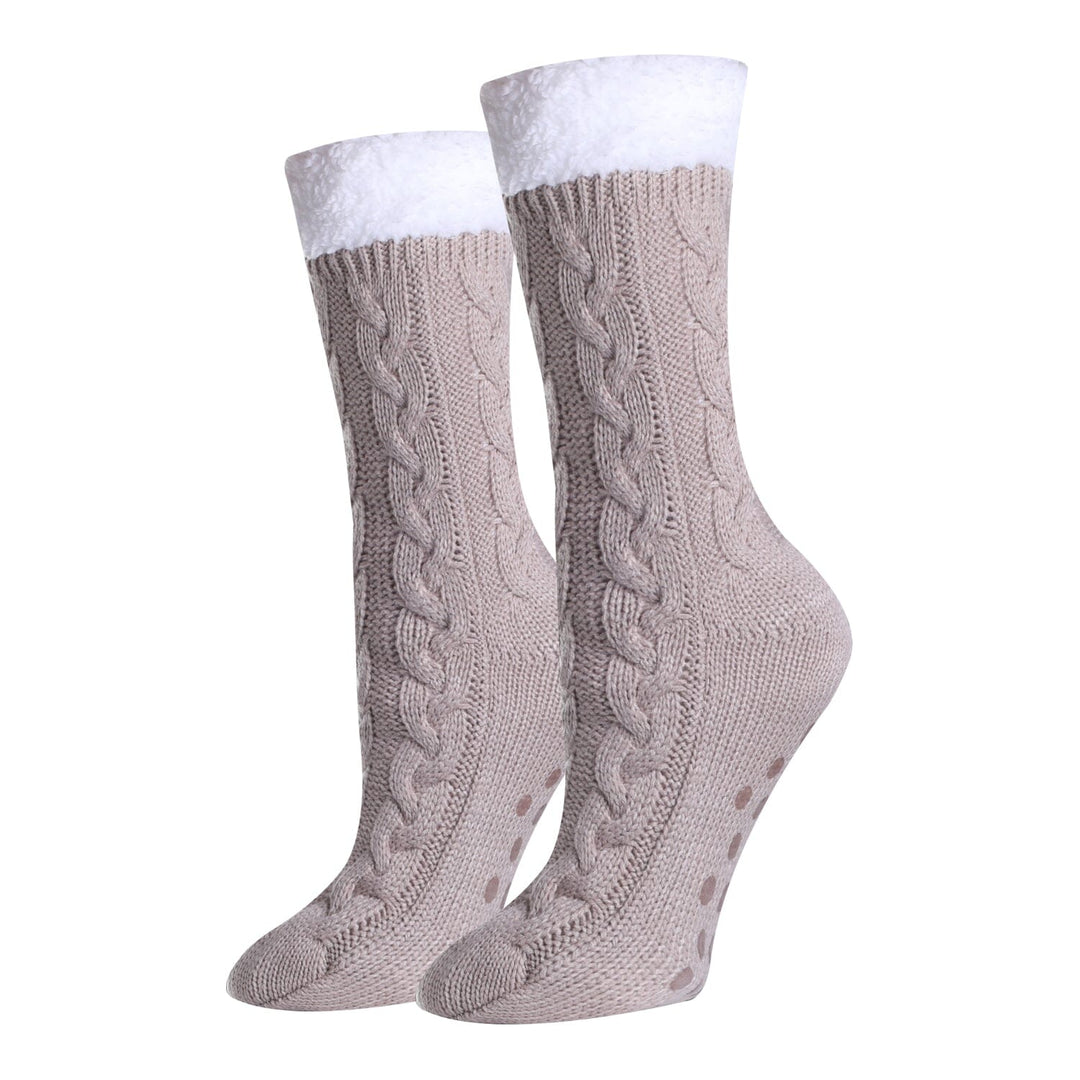 Solid Oatmeal Sherpa Crew Socks | Women&