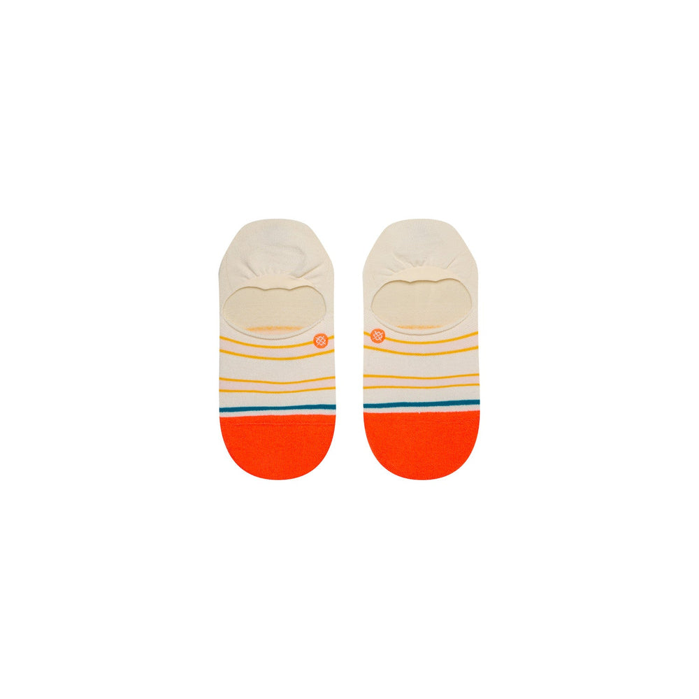 Top-down view of the Canny no-show socks showing the low-cut shape and striped detail