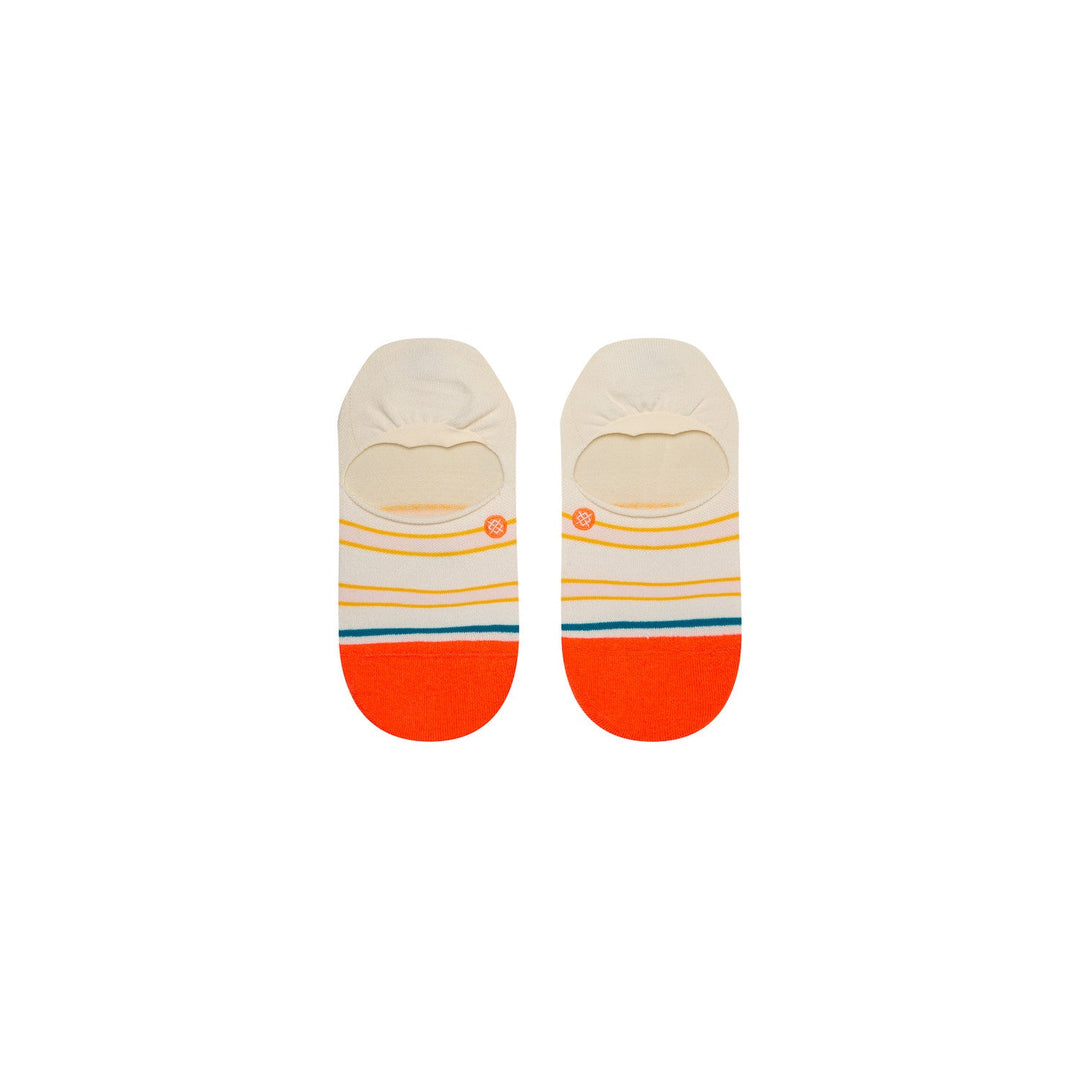 Top-down view of the Canny no-show socks showing the low-cut shape and striped detail