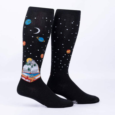 Take a Look, It's In a Book Stretch-It Knee High Socks | Women's - Knock Your Socks Off