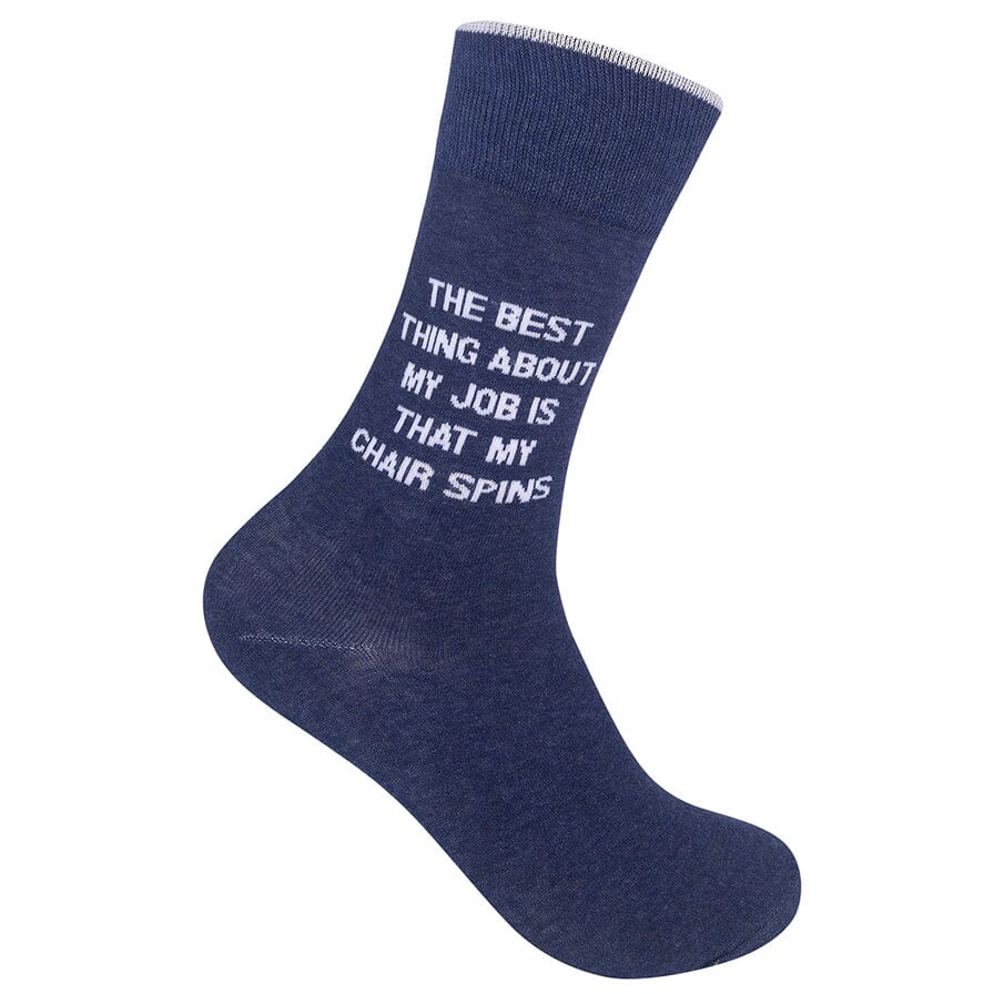 Denim-blue crew sock toe-down reading &