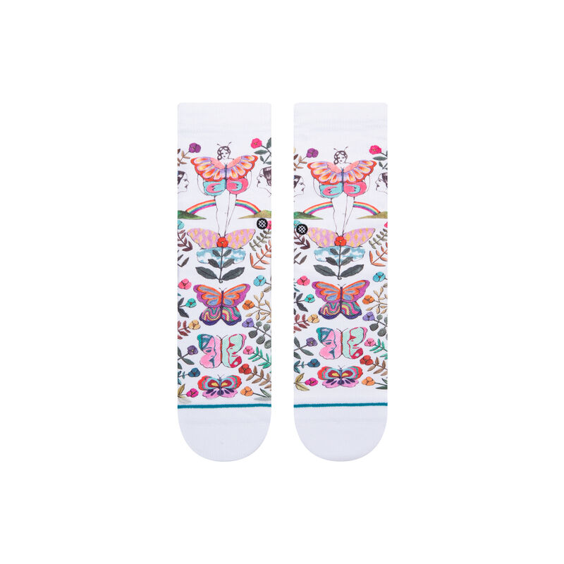 Back view of the garden butterfly crew socks, showing butterflies and floral pattern