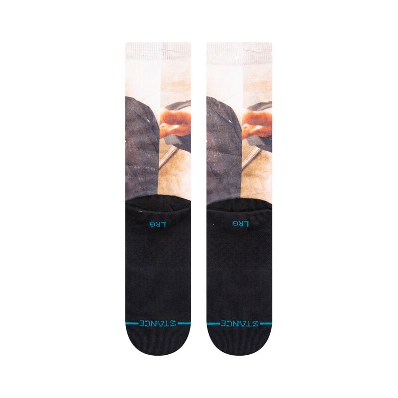 Back view of the Notorious B.I.G. crew socks showing black cushioned foot with blue Stance and LRG knit accents