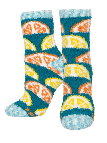 Warm & Cozy Citrus Slices - Teal Crew Socks | Women's - Knock Your Socks Off