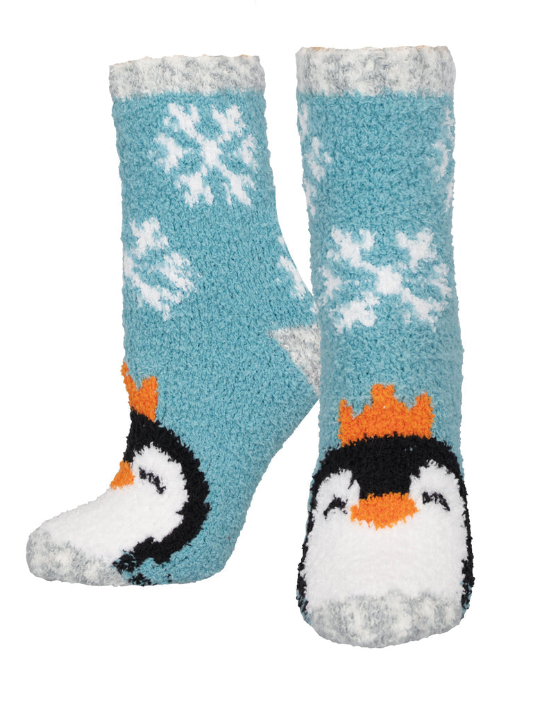 Warm & Cozy Penguin - Blue Crew Socks | Women's - Knock Your Socks Off