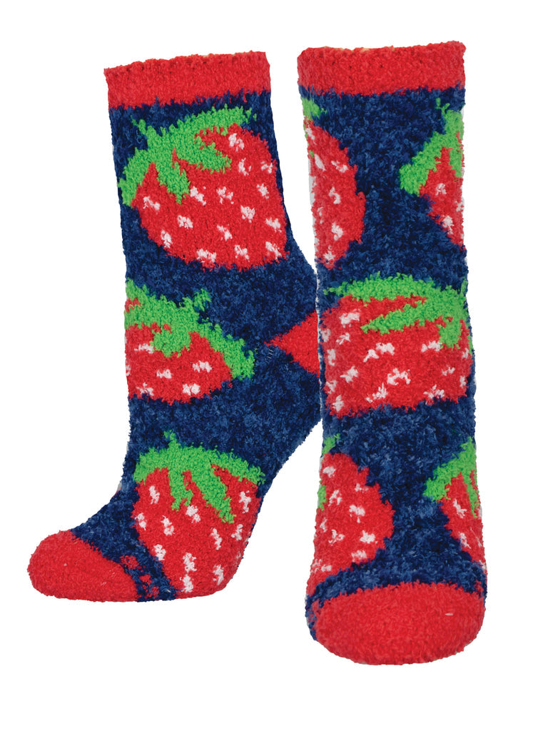 Warm & Cozy Strawberry - Navy Crew Socks | Women's - Knock Your Socks Off