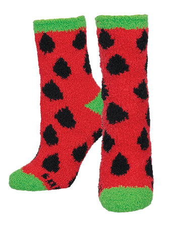 Warm & Cozy Watermelon - Red Crew Socks | Women's - Knock Your Socks Off