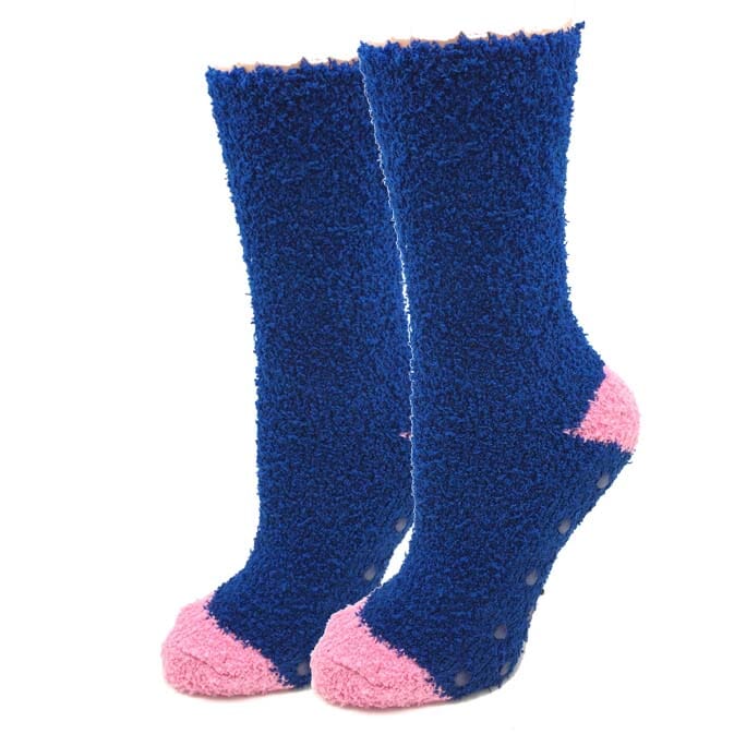 Women's Navy Contrast Fuzzy Crew Socks | Women's - Knock Your Socks Off