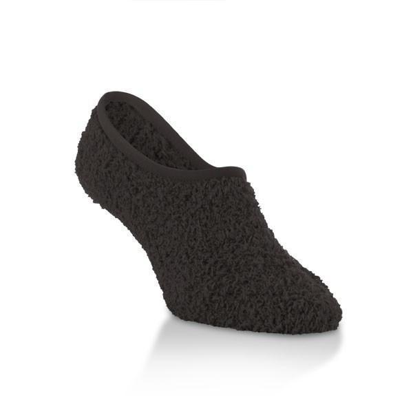 Black fuzzy low-cut footsie slipper sock for women