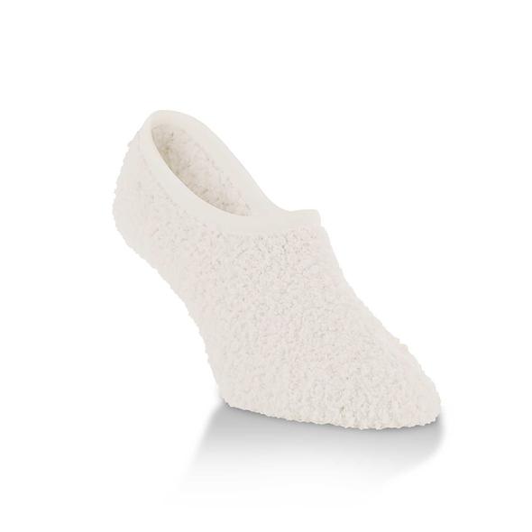 Single women's plush vanilla cozy footsie no-show liner sock shown at an angle on a white background