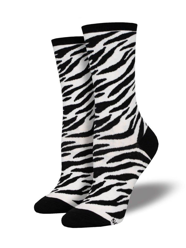 Zebra Print Crew Socks | Women's - Knock Your Socks Off